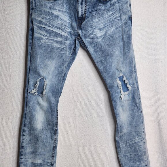 AHP Another Hype Piece Blue Denim Distressed Acid Wash Stretch Skinny Jean 36x34 - Picture 4 of 16